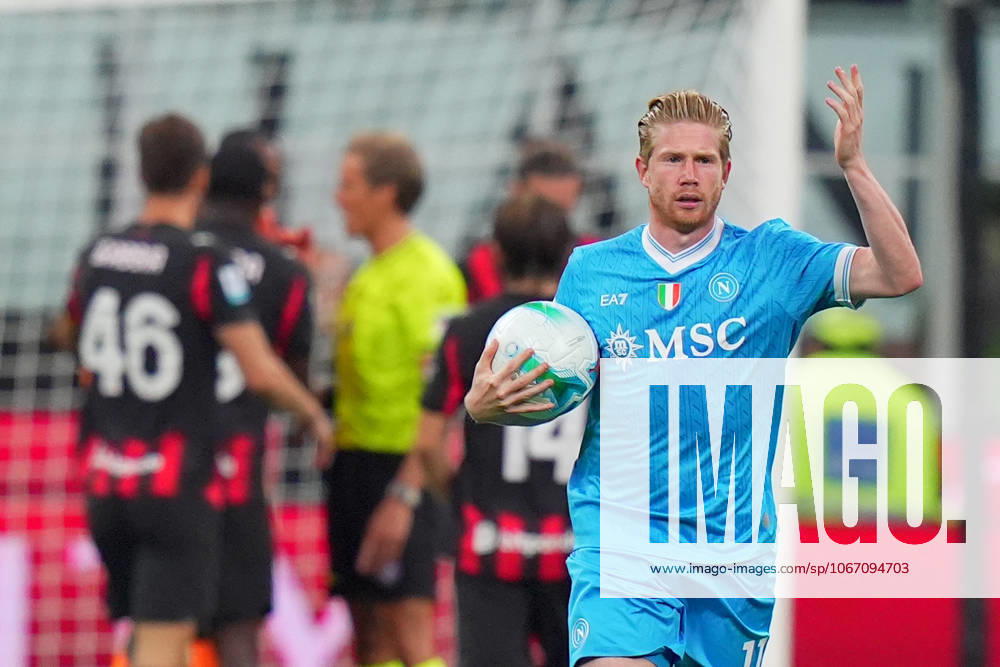Napoli s Kevin De Bruyne celebrates after scoring 2-1 during the Serie A soccer match between Milan and Napoli at the San Siro Stadium in Milan , north Italy - Sunday , September 28 , 2025. - Soccer .