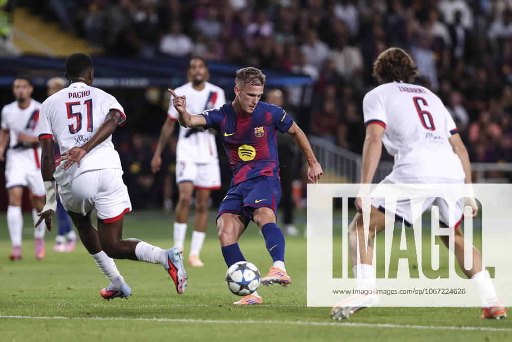 Dani Olmo of FC Barcelona, Barca in action during the UEFA Champions League 2025 26 League Phase MD2, match between FC Barcelona and Paris Saint-Germain at Estadi Olimpic Lluis Companys on October 01, 2025 in Barcelona, Spain. Barcelona SPAIN - ZUMAa181 20251001_zaa_a181_049