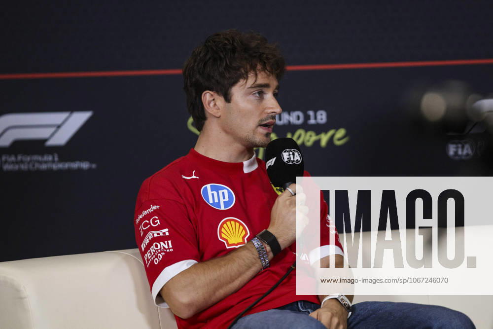 F1 - SINGAPORE GRAND PRIX 2025 LECLERC Charles (mco), Scuderia Ferrari SF-25, portrait press conference, PK, Pressekonferenz during the 2025 Formula 1 Singapore Grand Prix, 18th round of the 2025 FIA Formula One World Championship, WM, Weltmeisterschaft from October 3 to 5, 2025 on the Marina Bay Street Circuit, in Singapore - SingaporeSingapore