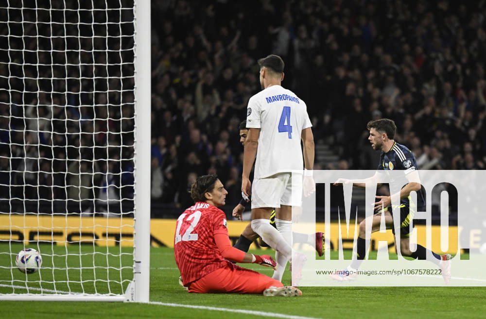 Glasgow, Scotland, 9th October 2025. Ryan Christie of Scotland scores the equaliser during the Scotland vs Greece FIFA World Cup, WM, Weltmeisterschaft, Fussball European Qualifying match at Hampden Park, Glasgow. Picture credit should read: Neil Hanna Sportimage . SPI_052_NH_Scotland_Greece SPI-4206-0052