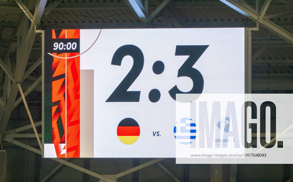 Soccer, Youth, Season 2025 26, U21, European Championship Qualification Group F 4 Matchday in Jena Germany Greece, Scoreboard with 2 3 Final Score, 10 10 2025,