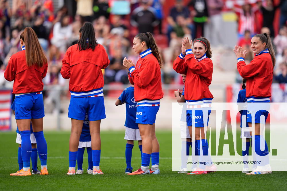 Alexia Fernandez Diaz and Vilde Boe Risa of Atletico Madrid greet the supporters during the Spanish Women League, Liga F, football match played between Atletico de Madrid and FC Barcelona, Barca at Centro Deportivo Alcala de Henares on October 12, 2025 in Madrid, Spain. Madrid Spain - ZUMAa181 20251012_zaa_a181_121