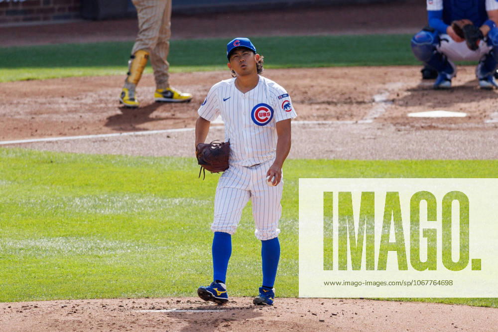 Chicago, Il - Illinois, USA - United States: Chicago Cubs pitcher Shota Imanaga on the mound during the third inning against the San Diego Padres in Game 2 of the N.L. Wild Card series at Wrigley Field, Wednesday, Oct. 1, 2025, in Chicago. Chicago USA - United States - ZUMAm67_ 20251001_zaf_m67_008