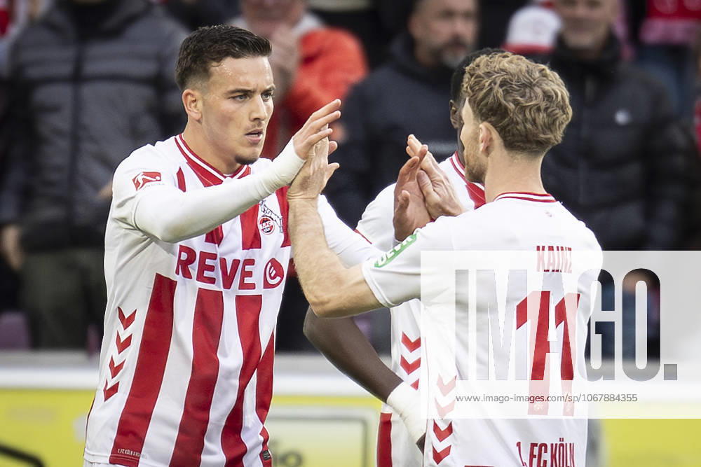 Said el Mala (1. FC Koeln, 13) is celebrating with Florian Kainz (1. FC Koeln, 11) after his 1:1 goal during the Bundesliga match between 1. FC Koeln vs. FC Augsburg at the Rheinenergie-Stadion on matchday 7 of the 1. Bundesliga on October 18, 2025 in Koeln, Germany. DFL REGULATIONS PROHIBIT ANY USE OF PHOTOGRAPHS AS IMAGE SEQUENCES AND OR QUASI-VIDEO. Nordrhein-Westfalen Germany
