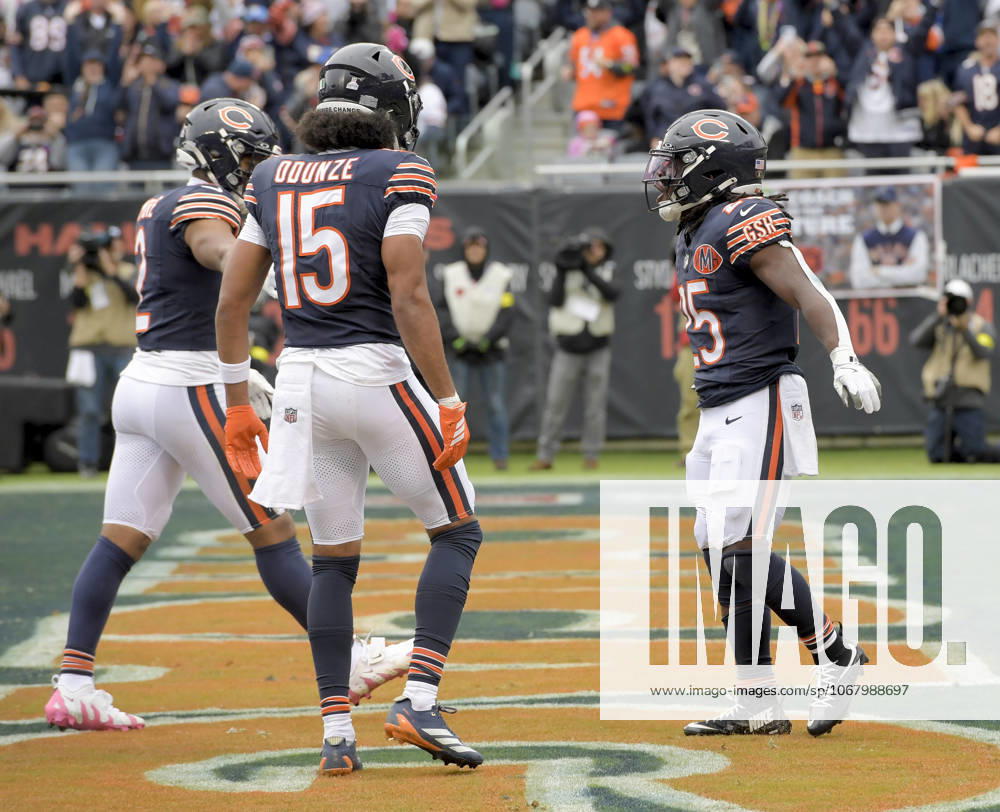 Chicago Bears running back Kyle Monangai (25) celebrates his second quarter touchdown against the New Orleans Saints at Soldier Field in Chicago on Sunday, October 19, 2025. CHI20251019105 MARKxBLACK