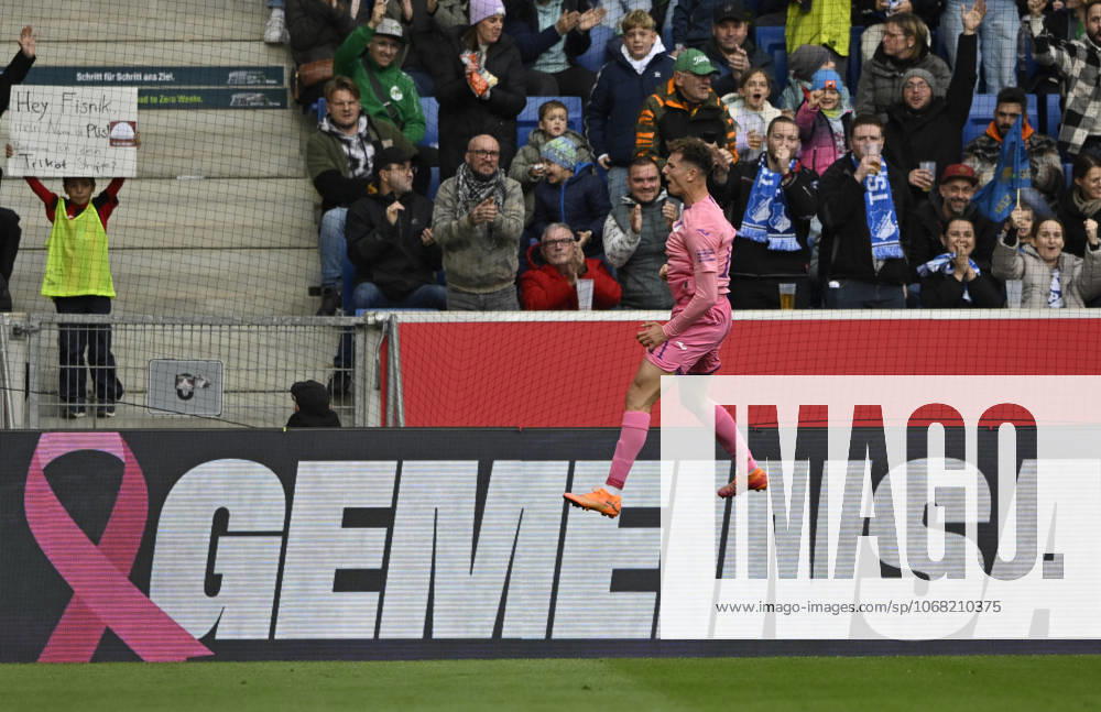 GOAL for 1 0 Fisnik Asllani TSG 1899 Hoffenheim 11 goal celebration Pink violet jersey special jersey campaign TOGETHER AGAINST BREAST CANCER TSG 1899 Hoffenheim in the background perimeter advertising logo TSG 1899 Hoffenheim vs 1 FC Heidenheim 1846 FCH 25 10 2025 DFL REGULATIONS PROHIBIT ANY USE OF PHOTOGRAPHS AS IMAGE SEQUENCES AND OR QUASI VIDEO TSG 1899 Hoffenheim vs 1 FC Heidenheim 1846 FCH