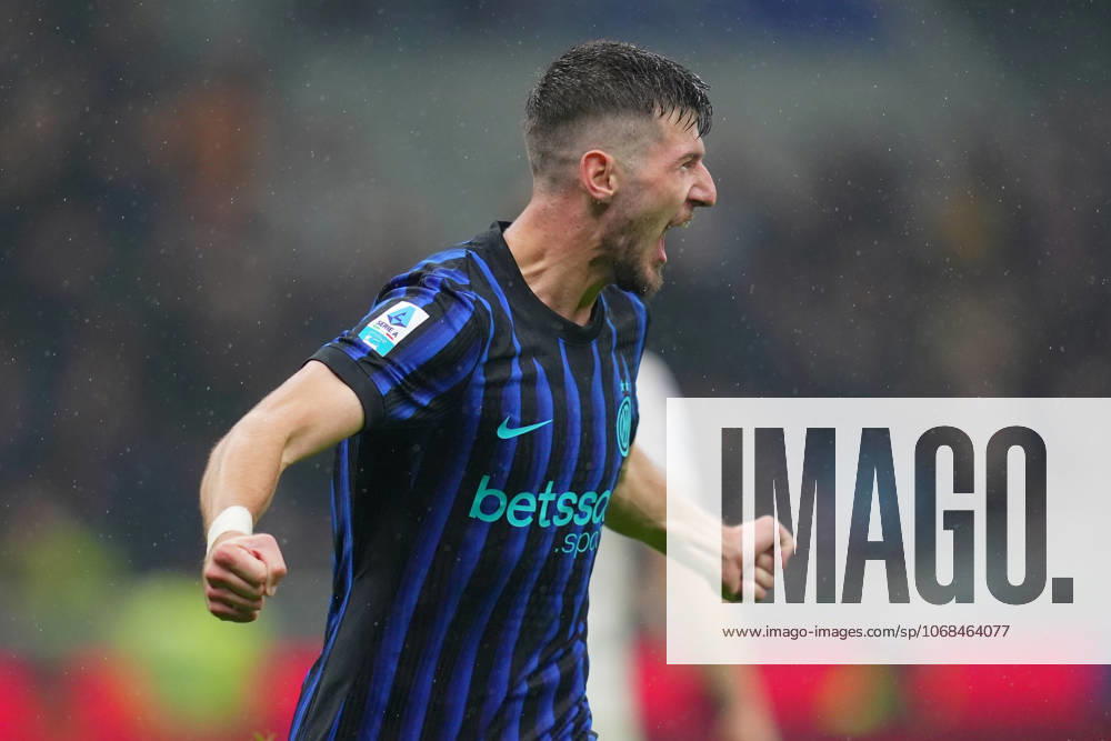 Inter Milans Petar Sucic celebrates after scoring 2-0 during the Serie A soccer match between Inter and Fiorentina at the San Siro Stadium in Milan , north Italy - Wednesday , October 29 , 2025. - Soccer .