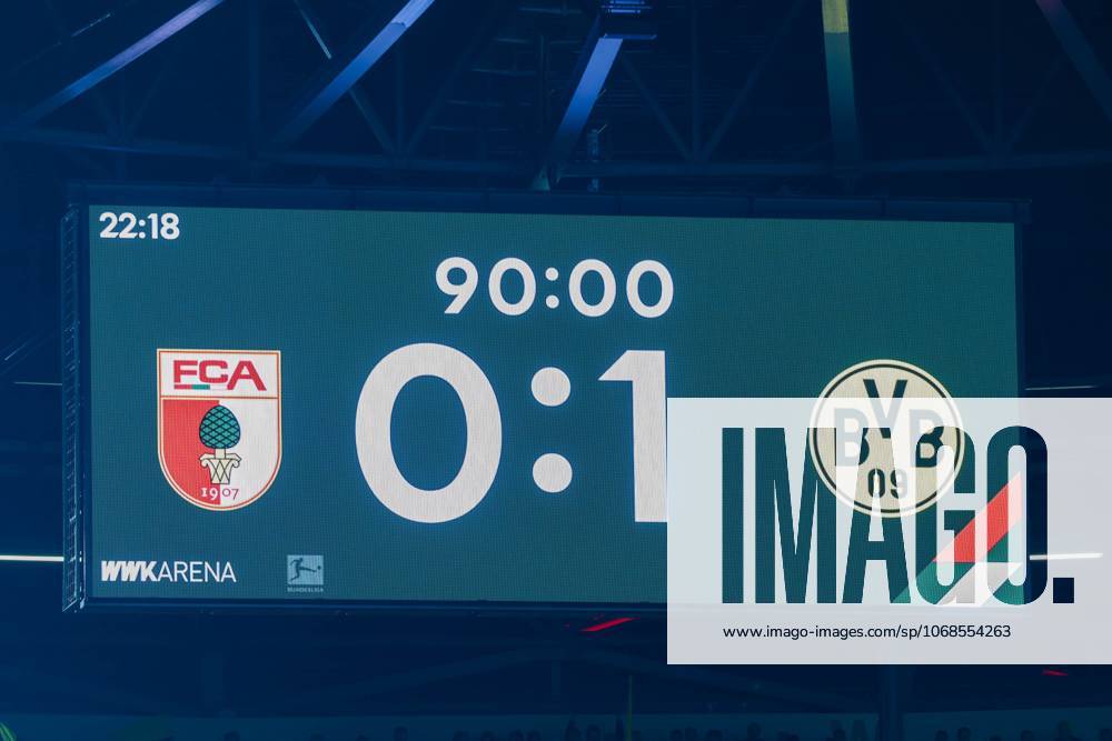 Final score on the scoreboard, 0 1, FC Augsburg vs Borussia Dortmund, Football, 1 Bundesliga, 9 Matchday, 31 10 2025 DFB regulations prohibit any use of photographs as image sequences and or quasi video Augsburg Bayern Germany