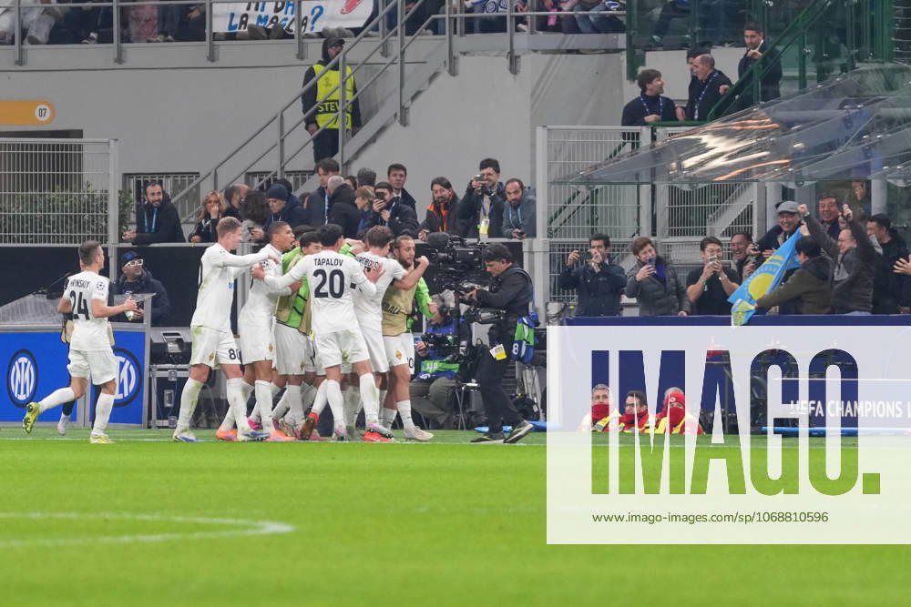 Goal celebration, Emotions, Goal shot, Goal, Goal, Goal, Fans in the stands with Kazakhstan flag, Italy, Football, UEFA Champions League, Matchday 4, League phase, 2025 2026, Inter Milan vs FC Kairat Almaty, 05 11 2025, Giuseppe Meazza Stadium, San Siro, Milan, Italy Milan Giuseppe Meazza Stadium, San Sir Lombardy Italy