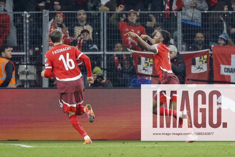 Goal celebration Switzerland at 4 1 by Johan Manzambi Switzerland, 09 , Switzerland, FIFA, World Cup Qualification Europe, Group B , Switzerland vs Sweden, 15 11 2025, Stade de Geneve, Geneva, Switzerland Geneva Stade de Geneve Canton Geneva Switzerland