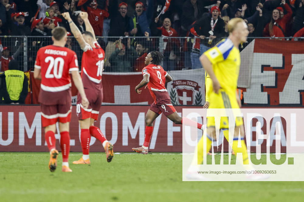 Goal celebration Switzerland at 4 1 by Johan Manzambi Switzerland, 09 , Switzerland, FIFA, World Cup Qualification Europe, Group B , Switzerland vs Sweden, 15 11 2025, Stade de Geneve, Geneva, Switzerland Geneva Stade de Geneve Canton Geneva Switzerland