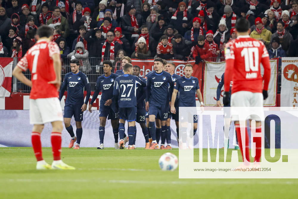 Goal celebration TSG Hoffenheim at 0 1 by Fisnik Asllani TSG Hoffenheim, 11 , Germany, Football, 1 Bundesliga, 11 Matchday, 2025 2026, 1 FSV Mainz vs TSG 1899 Hoffenheim, 21 11 2025, Mewa Arena, Mainz, Germany Mainz Mewa Arena Rheinland Pfalz Germany