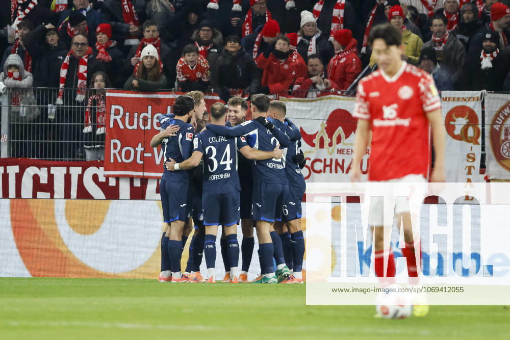 Goal celebration TSG Hoffenheim at 0 1 by Fisnik Asllani TSG Hoffenheim, 11 , Germany, Football, 1 Bundesliga, 11 Matchday, 2025 2026, 1 FSV Mainz vs TSG 1899 Hoffenheim, 21 11 2025, Mewa Arena, Mainz, Germany Mainz Mewa Arena Rheinland Pfalz Germany