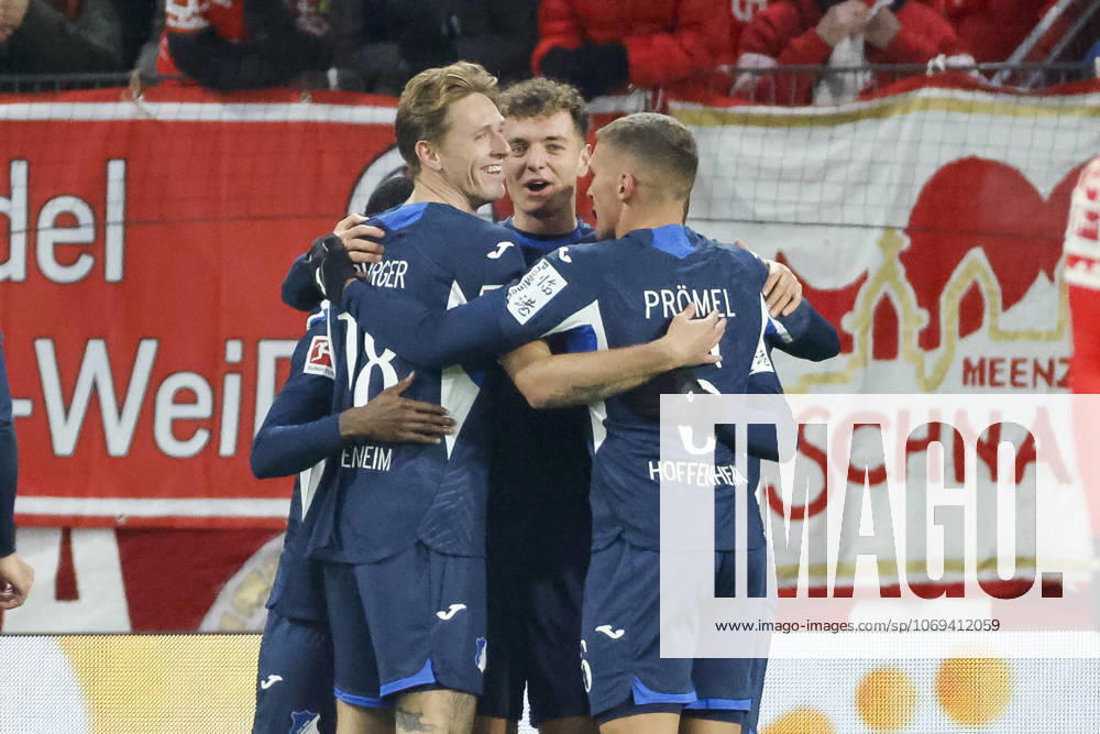 Goal celebration TSG Hoffenheim at 0 1 by Fisnik Asllani TSG Hoffenheim, 11 , Germany, Football, 1 Bundesliga, 11 Matchday, 2025 2026, 1 FSV Mainz vs TSG 1899 Hoffenheim, 21 11 2025, Mewa Arena, Mainz, Germany Mainz Mewa Arena Rheinland Pfalz Germany