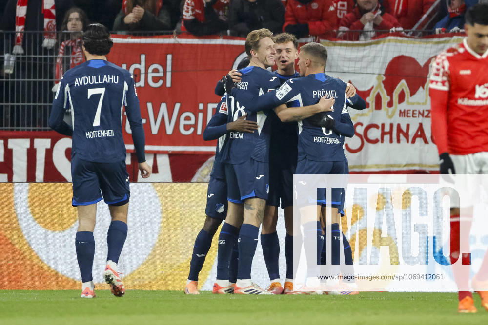 Goal celebration TSG Hoffenheim at 0 1 by Fisnik Asllani TSG Hoffenheim, 11 , Germany, Football, 1 Bundesliga, 11 Matchday, 2025 2026, 1 FSV Mainz vs TSG 1899 Hoffenheim, 21 11 2025, Mewa Arena, Mainz, Germany Mainz Mewa Arena Rheinland Pfalz Germany