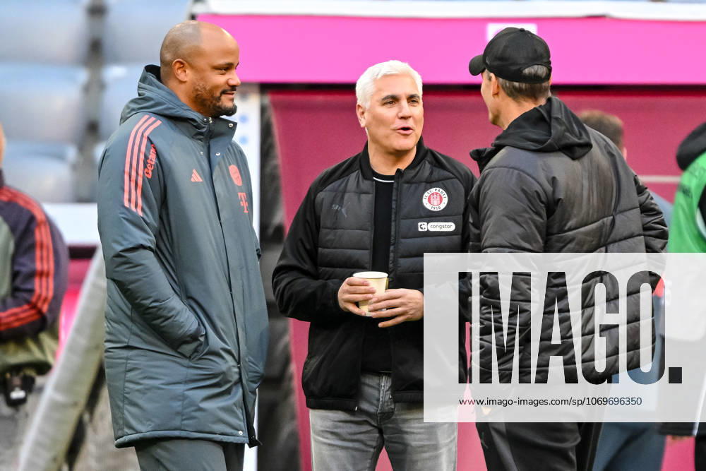 Coach Vincent Kompany Bayern Munich , Managing Director Sport Andreas Bornemann FC St Pauli and Coach Alexander Blessin FC St Pauli in conversation during the Bundesliga match between FC Bayern Munich and FC St Pauli at Allianz Arena on November 29, 2025 in Munich, Germany Photo by Harry Langer DeFodi Images Coach Vincent Kompany Bayern Munich , Managing Director Sport Andreas Bornemann FC St Pauli and Coach Alexander Blessin FC St Pauli in conversation during the Bundesliga match between FC Bayern München and FC St Pauli at Allianz Arena on November 29, 2025 in München, Germany Photo by Harry Langer DeFodi Images DFL regulations prohibit any use of photographs as image sequences and or quasi video Photo by Harry Langer DeFodi Images DFL regulations prohibit any use of photographs as image sequences and or quasi video