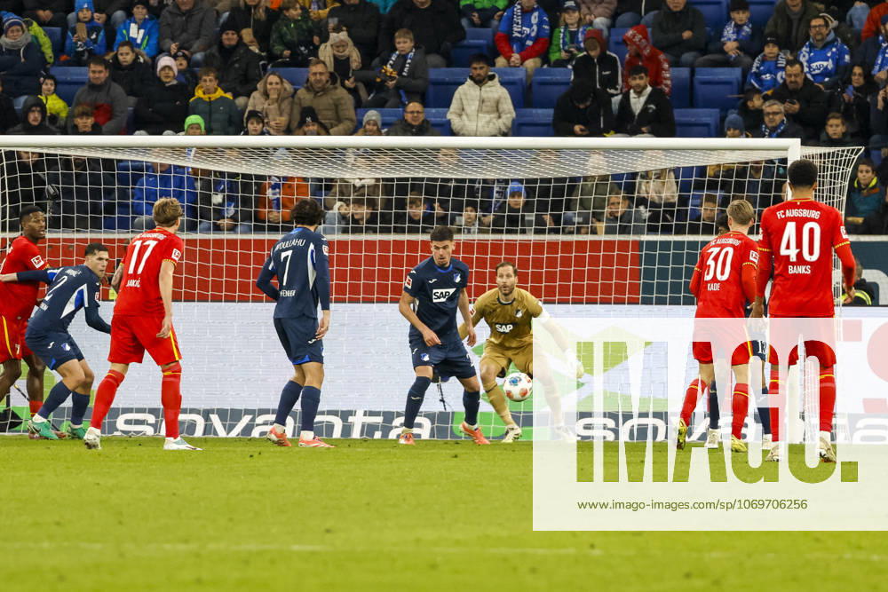 In the penalty area of TSG Hoffenheim , Germany, Football, 1 Bundesliga, Matchday 12, 2025 2026, TSG Hoffenheim vs FC Augsburg, 29 11 2025, PreZero Arena, Sinsheim, Germany Sinsheim PreZero Arena Baden Württemberg Germany