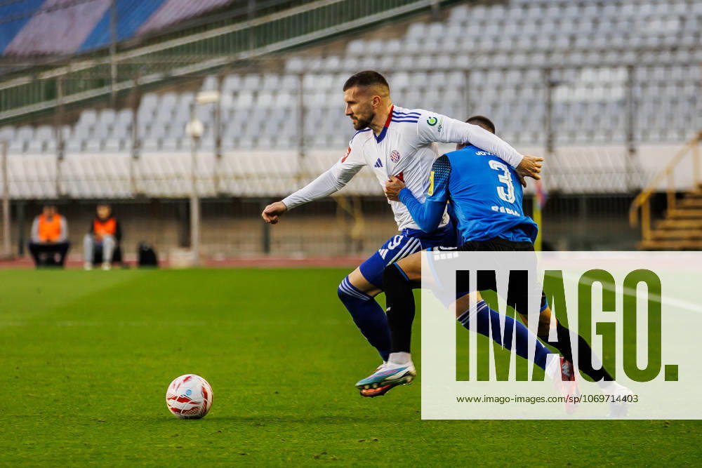 SuperSport HNL, round 15: HNK Hajduk Split v NK Varazdin Ante Rebic of HNK Hajduk Split and Vane Jovanov of NK Varazdin during the SuperSport HNL 2025. 2026. round 15 match between HNK Hajduk Split and NK Varazdin at Poljud Stadium in Split, Croatia on November 29, 2025. ZvonimirxBarisin PIXSELL