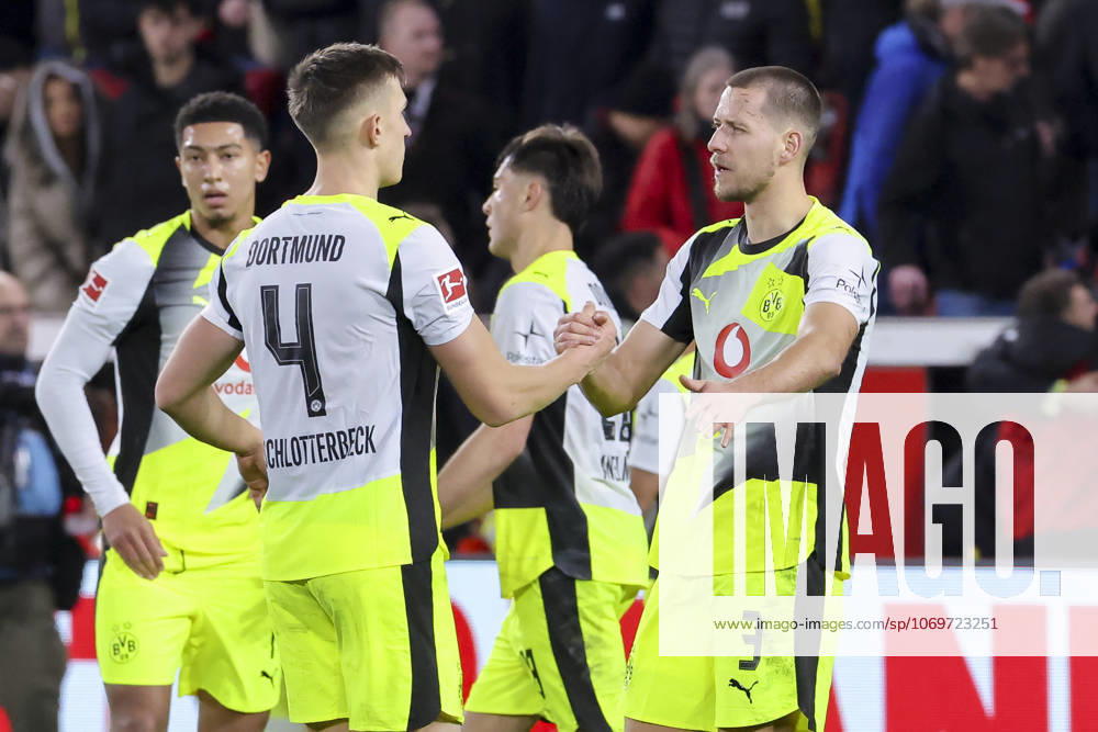 Nico Schlotterbeck Borussia Dortmund and Waldemar Anton Borussia Dortmund cheer, Bundesliga, Bayer 04 Leverkusen v Borussia Dortmund, BayArena, November 29, 2025 in Leverkusen, Germany Photo by Marco Steinbrenner DeFodi Images Nico Schlotterbeck Borussia Dortmund and Waldemar Anton Borussia Dortmund cheer, Bundesliga, Bayer 04 Leverkusen v Borussia Dortmund, BayArena, November 29, 2025 in Leverkusen, Germany Photo by Marco Steinbrenner DeFodi Images DFL regulations prohibit any use of photographs as image sequences and or quasi video