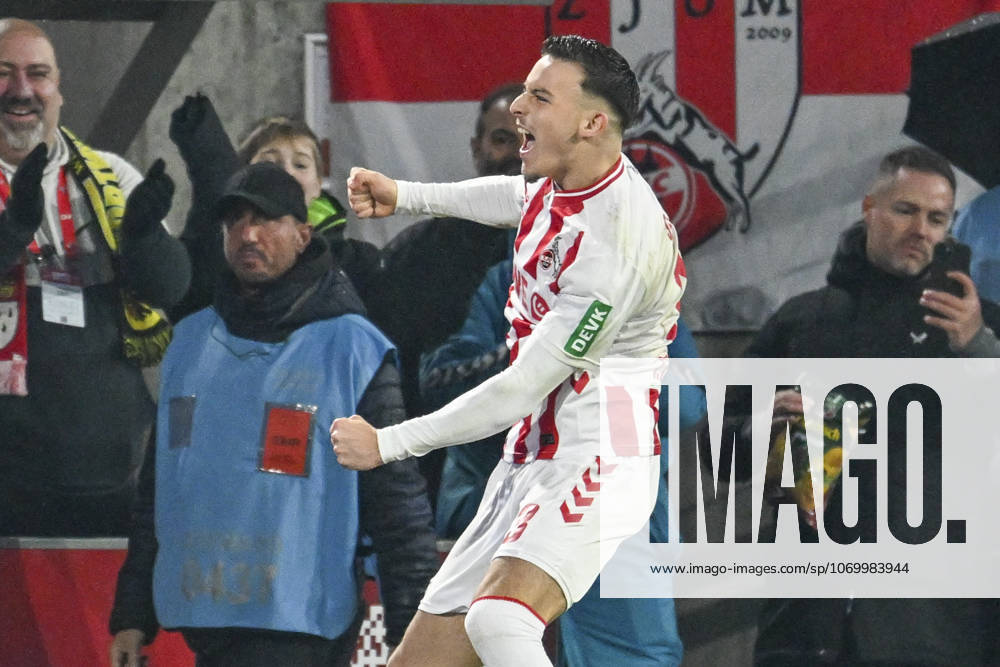 Said El Mala Koeln 13 cheers after scoring the 1 0 06 12 2025 Soccer 1 FC Koeln vs FC St Pauli, Rheinenergiestadion, Koeln, DFB DFL REGULATIONS PROHIBIT ANY USE OF PHOTOGRAPHS AS IMAGE SEQUENCES AND OR QUASI VIDEO