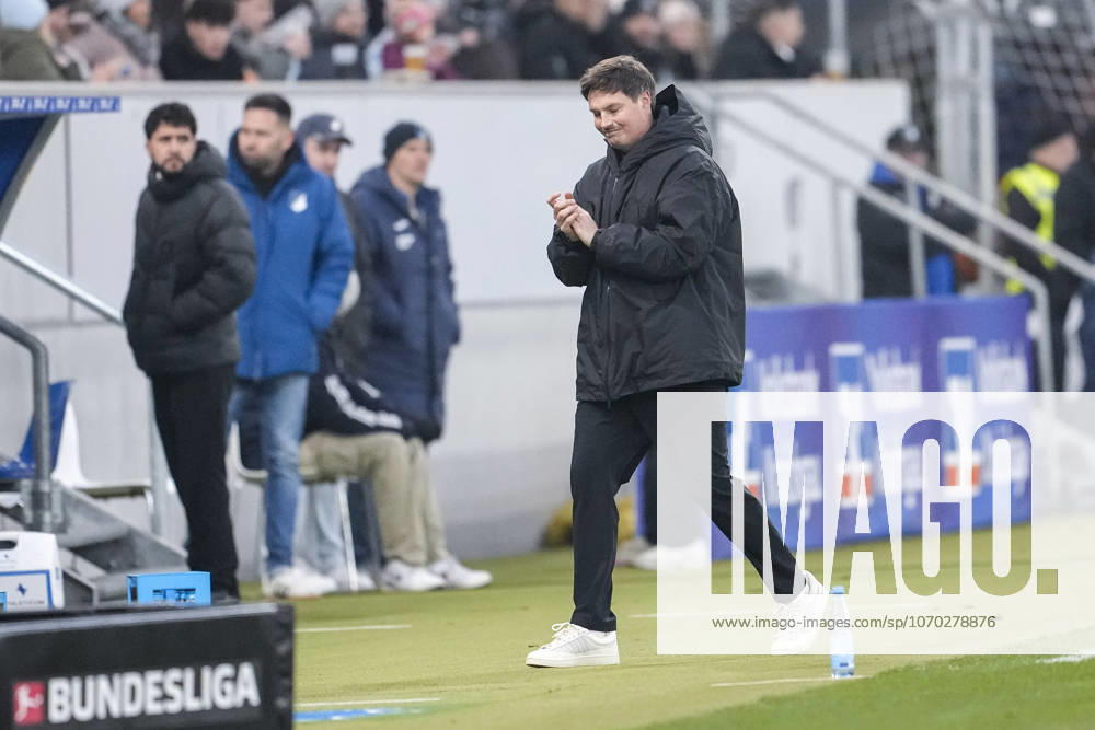 Merlin Polzin coach, head coach, HSV , cropped image, full body, single image, single photo, action, action looking disappointed, disappointment, frustration, disappointed, pessimistic, on the sidelines, 13 12 2025, Sinsheim Germany , football, Bundesliga, TSG 1899 Hoffenheim Hamburger SV, DFB DFL REGULATIONS PROHIBIT ANY USE OF PHOTOGRAPHS AS IMAGE SEQUENCES AND OR QUASI VIDEO