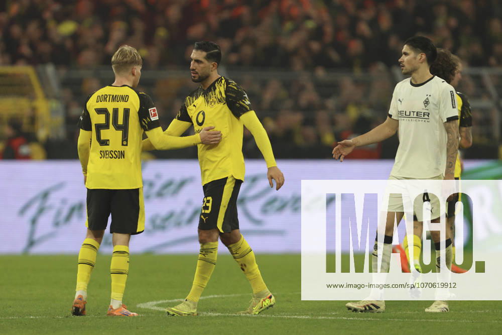 Daniel Svensson Borussia Dortmund and Emre Can Borussia Dortmund shake hands during the Bundesliga match between Borussia Dortmund and Borussia Mönchengladbach, Signal Iduna Park on December 19, 2025 in Dortmund, Germany, Germany Photo by Oliver Kaelke DeFodi Images Daniel Svensson Borussia Dortmund and Emre Can Borussia Dortmund shake hands during the Bundesliga match between Borussia Dortmund and Borussia Mönchengladbach at Signal Iduna Park on December 19, 2025 in Dortmund, Germany Photo by Oliver Kaelke DeFodi Images DFL regulations prohibit any use of photographs as image sequences and or quasi video Photo by Oliver Kaelke DeFodi Images