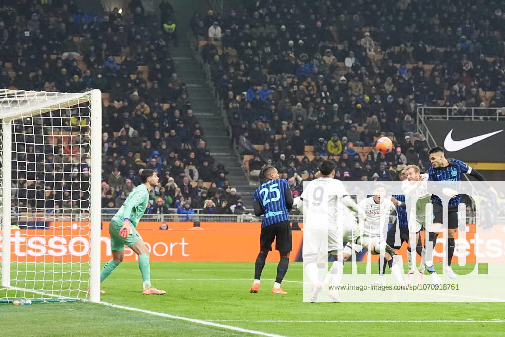 Inter Milans Lautaro Martinez scores goal 2-0 during the Serie A soccer match between Inter and Bologna at the San Siro Stadium in Milan , north Italy - Sunday, January 04 , 2025. - Soccer .