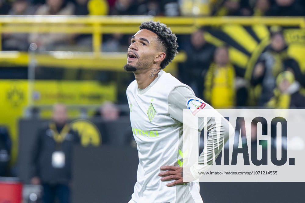 Football Borussia Dortmund SV Werder Bremen, Matchday 17 at Signal Iduna Park Justin Njinmah Werder Bremen reacts IMPORTANT NOTE In accordance with the regulations of the DFL and the DFB, it is prohibited to use or have used photographs taken in the stadium and or of the match in the form of sequential images and or video-like photo series