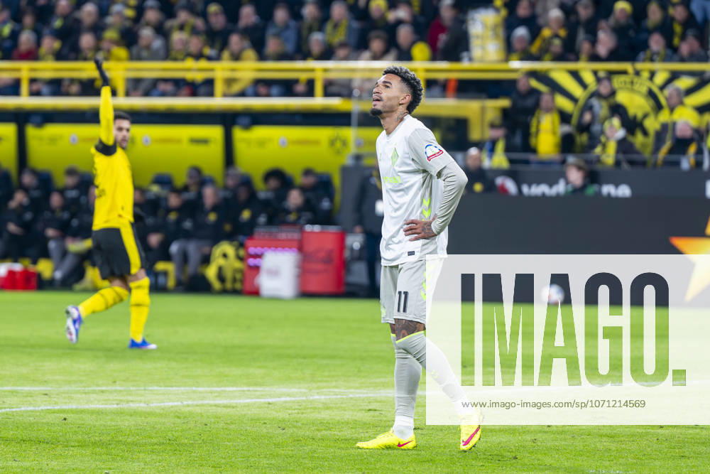 Football Borussia Dortmund SV Werder Bremen, Matchday 17 at Signal Iduna Park Justin Njinmah Werder Bremen reacts IMPORTANT NOTE In accordance with the regulations of the DFL and the DFB, it is prohibited to use or have used photographs taken in the stadium and or of the match in the form of sequential images and or video-like photo series