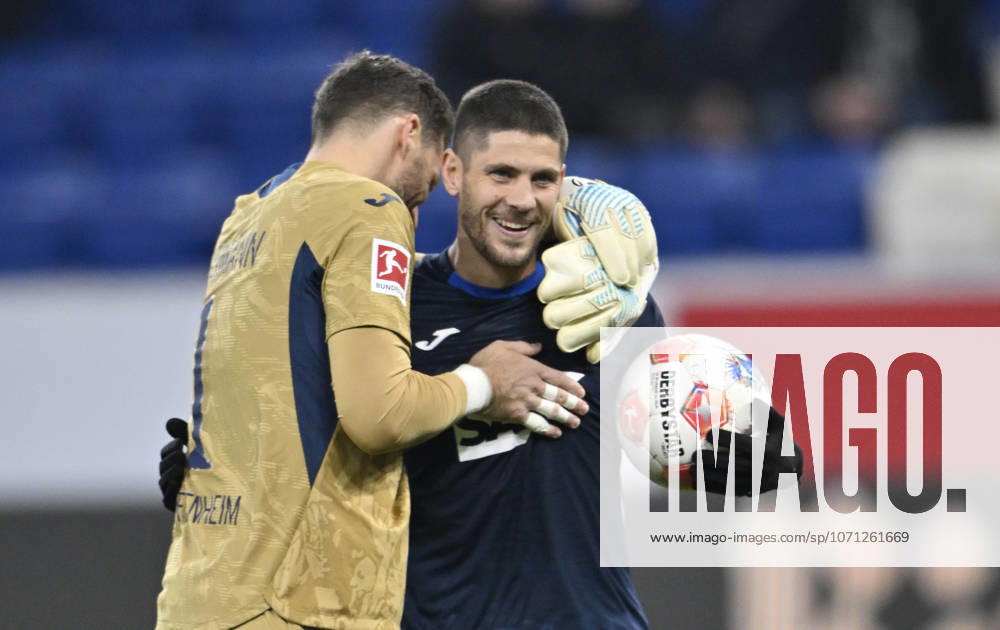After the end of the match final cheers, joy, happiness, jubilation Goalkeeper Oliver Baumann TSG 1899 Hoffenheim 01 Andrej Kramaric TSG 1899 Hoffenheim 27 TSG 1899 Hoffenheim vs Borussia Moenchengladbach BMG 14 01 2026 DFL REGULATIONS PROHIBIT ANY USE OF PHOTOGRAPHS AS IMAGE SEQUENCES AND OR QUASI VIDEO TSG 1899 Hoffenheim vs Borussia Moenchengladbach BMG Sinsheim