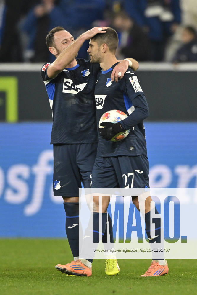After the end of the match final cheers, joy, happiness, jubilation Andrej Kramaric TSG 1899 Hoffenheim 27 Vladimir Coufal TSG 1899 Hoffenheim 34 TSG 1899 Hoffenheim vs Borussia Moenchengladbach BMG 14 01 2026 DFL REGULATIONS PROHIBIT ANY USE OF PHOTOGRAPHS AS IMAGE SEQUENCES AND OR QUASI VIDEO TSG 1899 Hoffenheim vs Borussia Moenchengladbach BMG Sinsheim