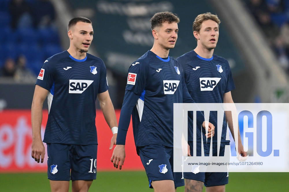 From left Tim LEMPERLE 1899 Hoffenheim , Fisnik ASLLANI 1899 Hoffenheim ,Wouter BURGER 1899 Hoffenheim ,Action Soccer 1 Bundesliga Season 2025 2026, 17 Matchday, Matchday17 TSG 1899 Hoffenheim Borussia Moenchengladbach 5 1 on 14 01 2026 PreZero ARENA