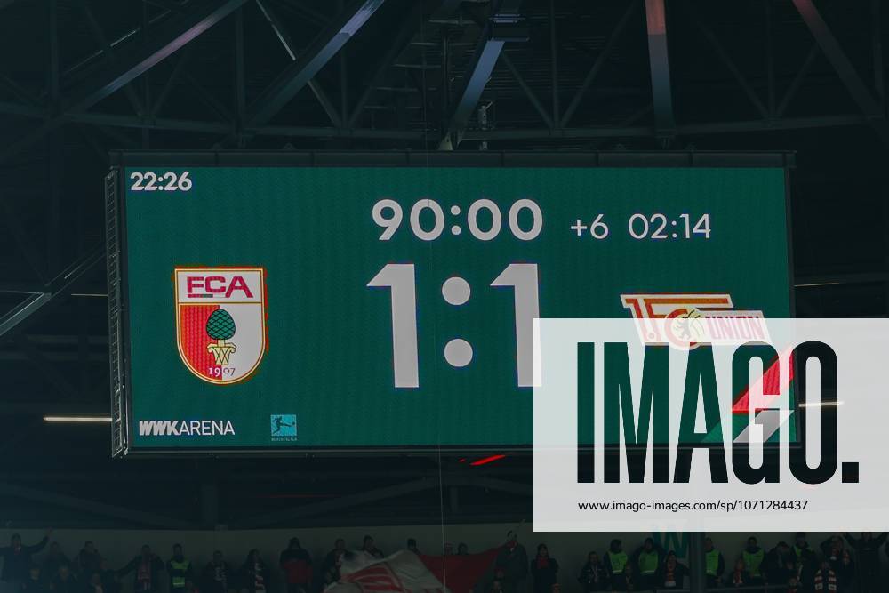 Final score on the scoreboard, 1 1, FC Augsburg vs 1 FC Union Berlin, Football, 1 Bundesliga, 17 Matchday, 15 01 2026 DFB regulations prohibit any use of photographs as image sequences and or quasi video Augsburg Bayern Germany