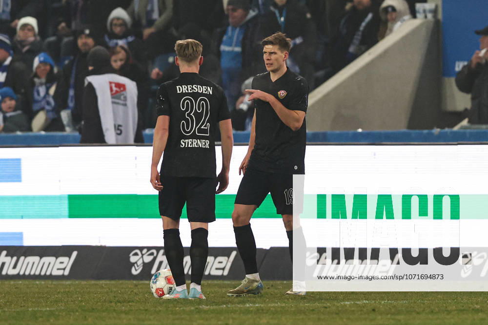 Alexander Rossipal SG Dynamo Dresden,19 and Jonas Sterner SG Dynamo Dresden,32 2 Soccer Bundesliga Season 2025 2026 Point Match 1 FC Magdeburg vs SG Dynamo Dresden at the Avnet Arena in Magdeburg Action,Soccer,Man,Men,Germany