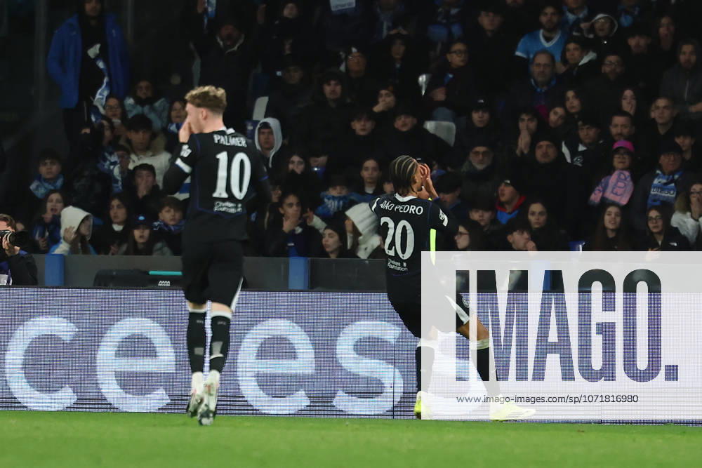 Joao Pedro of Chelsea celebrates after scoring the goal of 2-3 during the UEFA Champions League 2025 2026 football match between SSC Napoli and Chelsea FC at Diego Armando Maradona stadium in Naples (Italy), January 28th, 2026. cesarexpurini