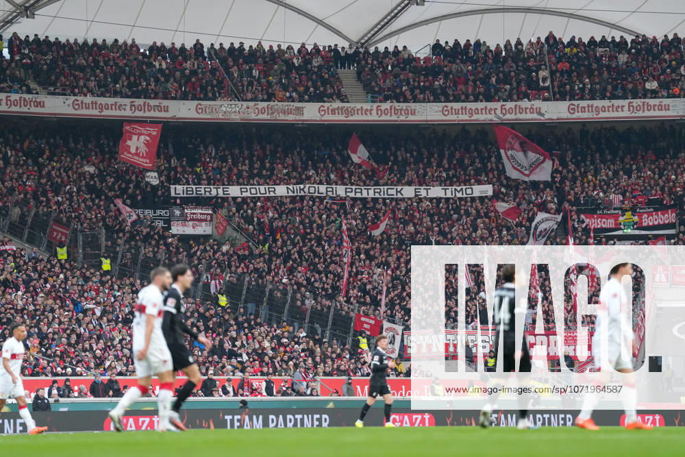 Banner of the fans and Ultras in the stands, Banner for the fans imprisoned in Lille , Germany, Football, 1 Bundesliga, Matchday 20, 2025 2026, VfB Stuttgart vs SC Freiburg, 01 02 2026, MHP Arena, Stuttgart, Germany DFL REGULATIONS PROHIBIT ANY USE OF PHOTOGRAPHS AS IMAGE SEQUENCES AND OR QUASI VIDEO Stuttgart MHP Arena Baden Württemberg Germany