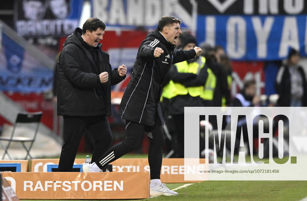 Coach Merlin Polzin Hamburger SV HSV on the sidelines Gesture Gesture Final cheer, joy, happiness, jubilation with co-coach Coach Loic Fave Hamburger SV HSV 1 FC Heidenheim 1846 FCH vs Hamburger SV HSV 07 02 2026 DFL REGULATIONS PROHIBIT ANY USE OF PHOTOGRAPHS AS IMAGE SEQUENCES AND OR QUASI VIDEO 1 FC Heidenheim 1846 FCH vs Hamburger SV HSV