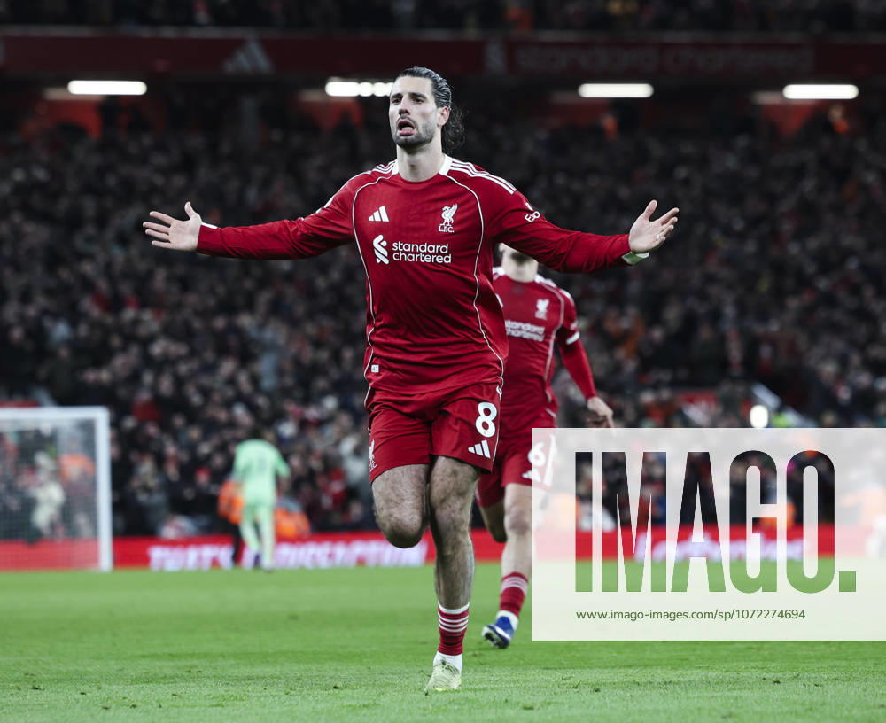 Liverpool v Manchester City, FA Premier League 08.02.26 Liverpool v Manchester City, FA Premier League Bradley Ormesher The Times Dominik Szoboszlai of Liverpool scores and celebrates scoring his teams opening goal 1-0