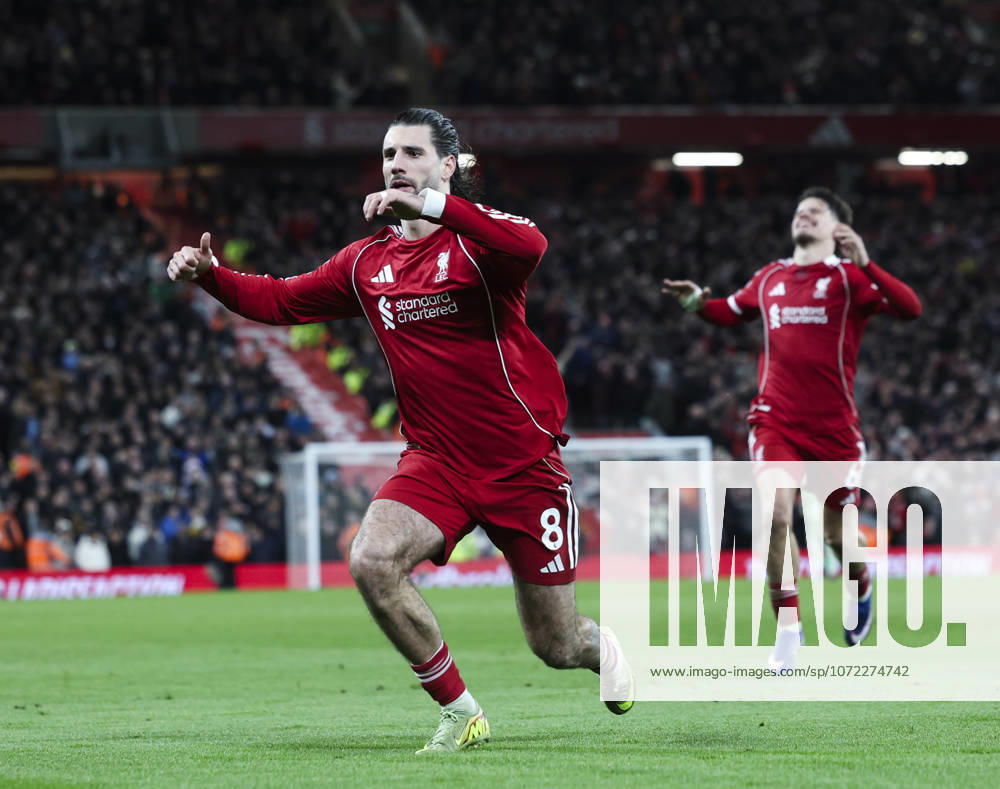 Liverpool v Manchester City, FA Premier League 08.02.26 Liverpool v Manchester City, FA Premier League Bradley Ormesher The Times Dominik Szoboszlai of Liverpool scores and celebrates scoring his teams opening goal 1-0