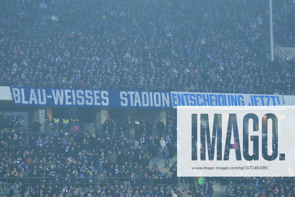 Banner of the fans and Ultras in the stands, banner, stadium decision, soccer, quarter-final, DFB Cup, 2025 26, Hertha BSC vs SC Freiburg, 10 02 2026, Olympiastadion Berlin, Berlin, Germany DFB REGULATIONS PROHIBIT ANY USE OF PHOTOGRAPHS AS IMAGE SEQUENCES AND OR QUASI VIDEO Berlin Olympiastadion Berlin Berlin Germany