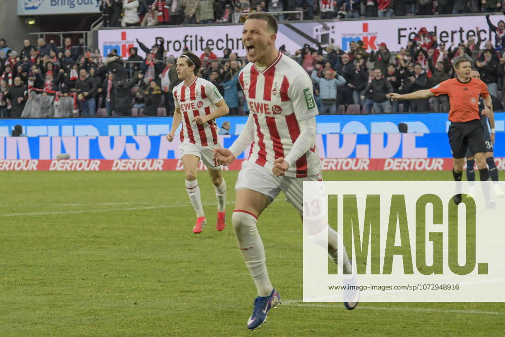 Said El Mala Koeln 13 cheers after scoring 2 2 21 02 2026 Soccer 1 FC Koeln vs TSG Hoffenheim, Rheinenergiestadion, Koeln, DFB DFL REGULATIONS PROHIBIT ANY USE OF PHOTOGRAPHS AS IMAGE SEQUENCES AND OR QUASI VIDEO