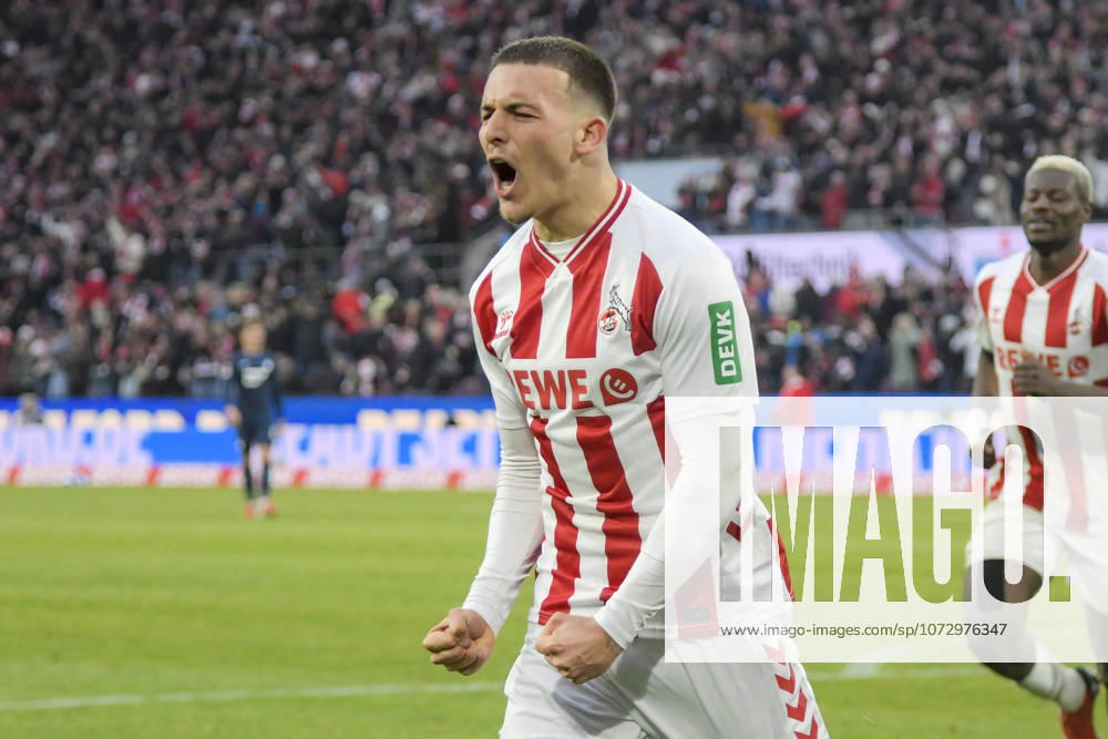 Said El Mala Koeln 13 cheers after scoring 2 2 21 02 2026 Soccer 1 FC Koeln vs TSG Hoffenheim, Rheinenergiestadion, Koeln, DFB DFL REGULATIONS PROHIBIT ANY USE OF PHOTOGRAPHS AS IMAGE SEQUENCES AND OR QUASI VIDEO