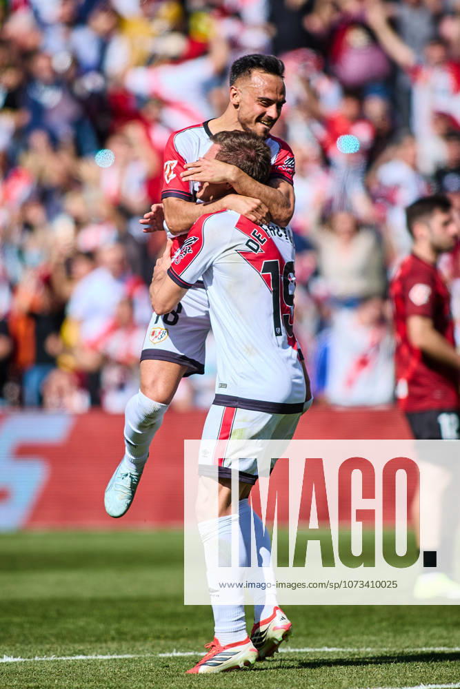 Rayo Vallecano vs Athletic Club de Bilbao - LaLiga EA Sports - 28 02 2026 Alvaro Garcia of Rayo Vallecano (L) celebrating with Jorge de Frutos of Rayo Vallecano (R) during the LaLiga EA Sports match between Rayo Vallecano and Athletic Club de Bilbao at Nuevo Vallecas Stadium on February 28, 2026 in Madrid, Spain. Madrid Spain