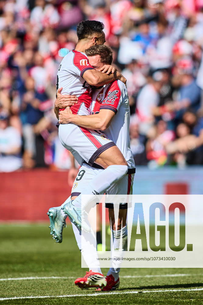 Rayo Vallecano vs Athletic Club de Bilbao - LaLiga EA Sports - 28 02 2026 Alvaro Garcia of Rayo Vallecano (L) celebrating with Jorge de Frutos of Rayo Vallecano (R) during the LaLiga EA Sports match between Rayo Vallecano and Athletic Club de Bilbao at Nuevo Vallecas Stadium on February 28, 2026 in Madrid, Spain. Madrid Spain