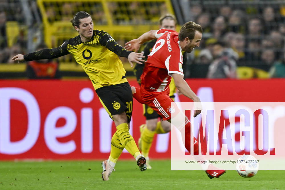 V li in duel Marcel Sabitzer Dortmund 20 Harry Kane Muenchen 9 28 02 2026 ¢ Football ¢ Borussia Dortmund vs FC Bayern Muenchen , Signal Iduna Park, Dortmund, DFB DFL REGULATIONS PROHIBIT ANY USE OF PHOTOGRAPHS AS IMAGE SEQUENCES AND OR QUASI VIDEO