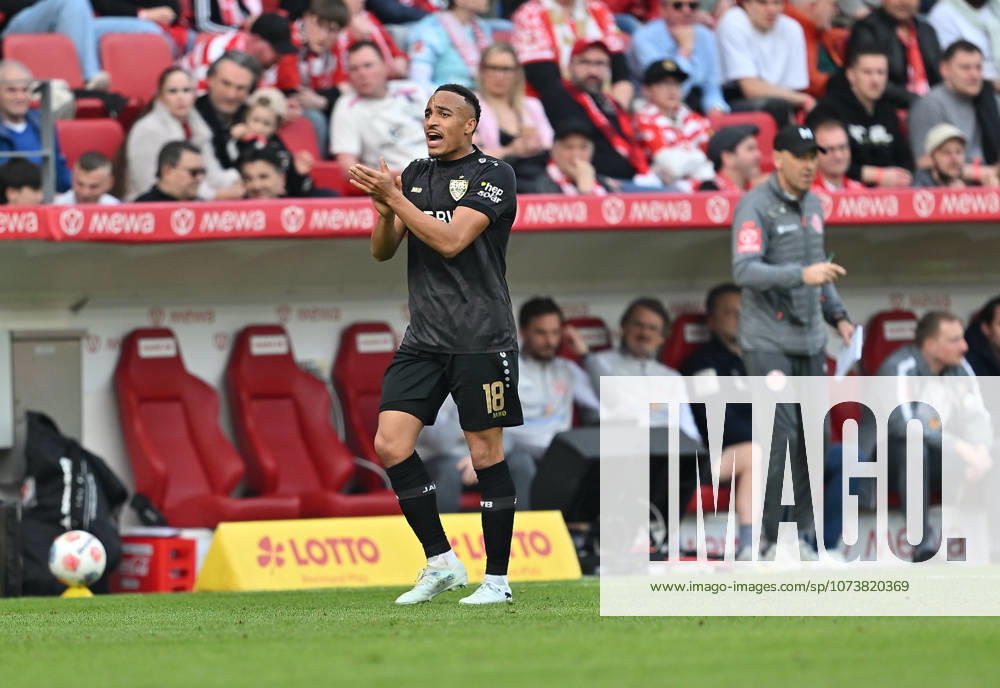 Football I Men I Season 2025 2026 I Bundesliga I 25 Matchday I 1 FSV Mainz 05 VFB Stuttgart I 07 03 2026 Jamie Leweling 18, VFB Stuttgart motivates his team Mainz MEWA Arena Rheinland Pfalz Germany