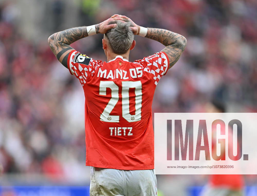 Football I Men I Season 2025 2026 I Bundesliga I 25 Matchday I 1 FSV Mainz 05 VFB Stuttgart I 07 03 2026 Phillip Tietz 20, 1 FSV Mainz 05 after missed goal chance Mainz MEWA Arena Rheinland Pfalz Germany