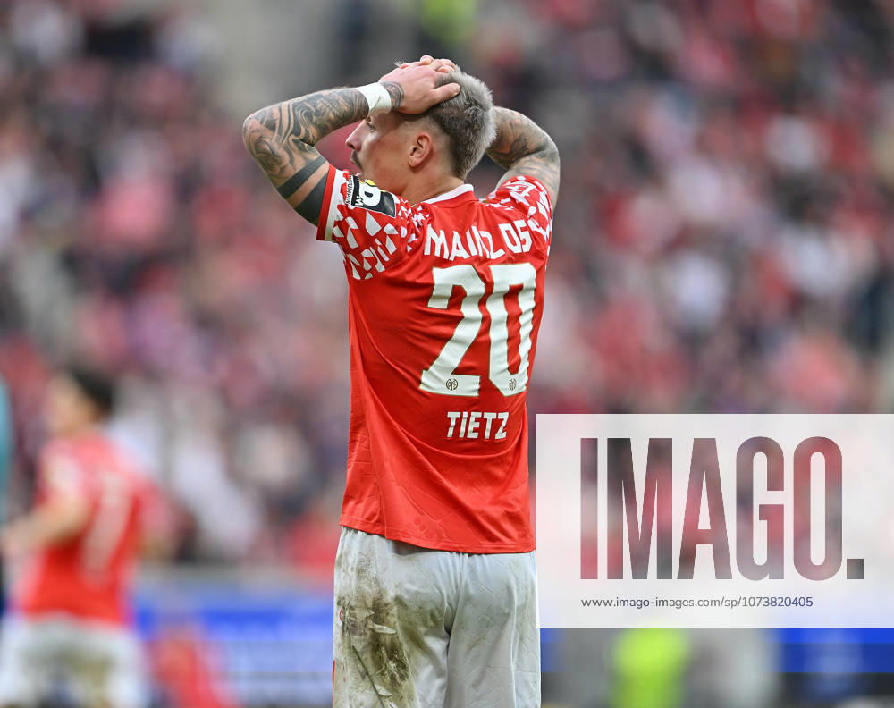 Football I Men I Season 2025 2026 I Bundesliga I 25 Matchday I 1 FSV Mainz 05 VFB Stuttgart I 07 03 2026 Phillip Tietz 20, 1 FSV Mainz 05 after missed goal chance Mainz MEWA Arena Rheinland Pfalz Germany