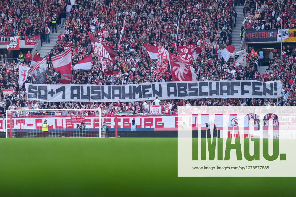 Banner of the fans and Ultras in the stands, Banner, 50 1 abolish exceptions , Germany, Football, 1 Bundesliga, 25 Matchday, 2025 2026, SC Freiburg vs Bayer 04 Leverkusen, 07 03 2026, Europa Park Stadion, Freiburg, Germany DFL REGULATIONS PROHIBIT ANY USE OF PHOTOGRAPHS AS IMAGE SEQUENCES AND OR QUASI VIDEO Freiburg Europa Park Stadion Baden Württemberg Germany