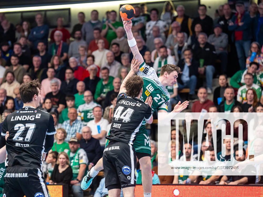 Oskar Sunnefeldt Frisch Auf Goeppingen, 27 throws from the back, Frisch Auf Goeppingen vs ThSV Eisenach, Handball, 1 Bundesliga, Men, Season 2025 2026, 09 03 2026, Frisch Auf Goeppingen vs ThSV Eisenach, Handball, 1 Bundesliga, Men, Season 2025 2026, 09 03 2026 Goeppingen